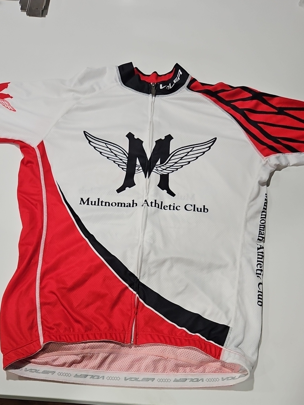 Multnomah Athletic Club Cycling Jersey - White & Red Sz Large Vintage.